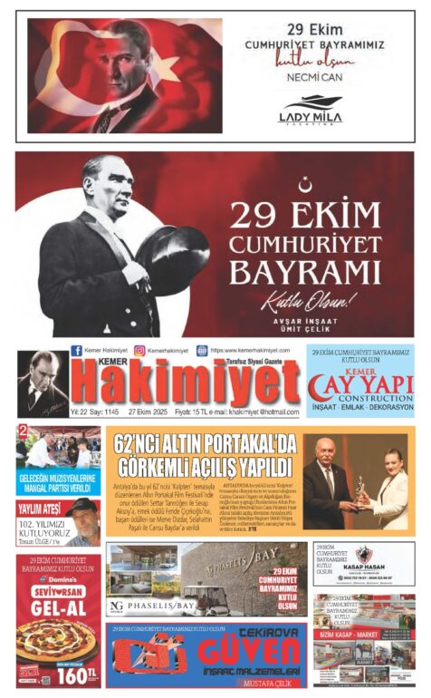 27 EKİM 2025 KEMER HAKİMİYET GAZETESİ