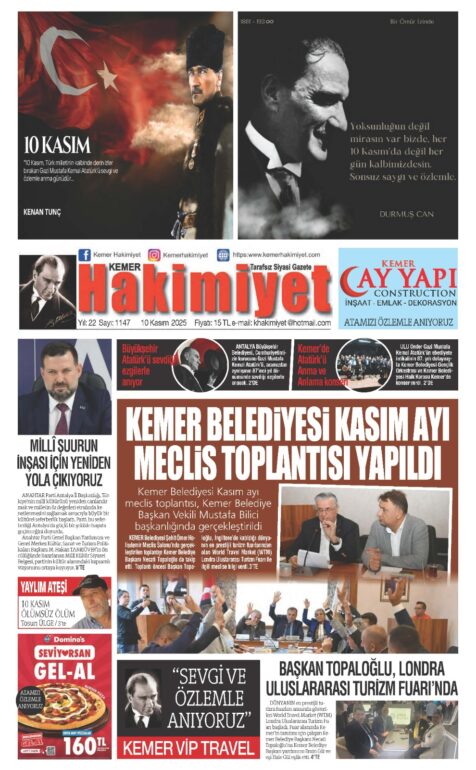 10 KASIM 2015 KEMER HAKİMİYET GAZETESİ