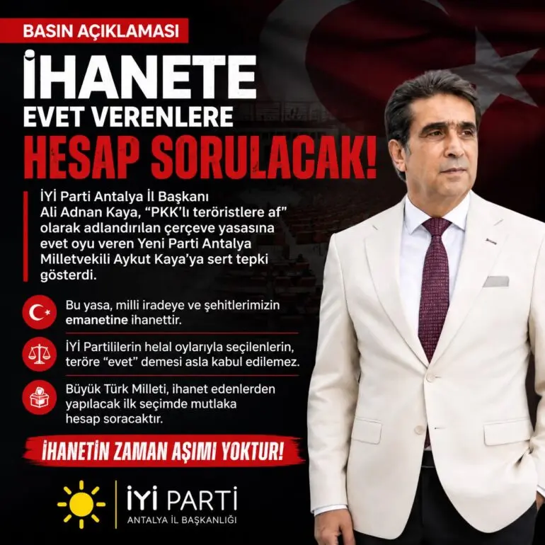 Yİ PARTİ ANTALYA İL BAŞKANI ALİ ADNAN KAYA’DAN AYKUT KAYA’YA SERT TEPKİ