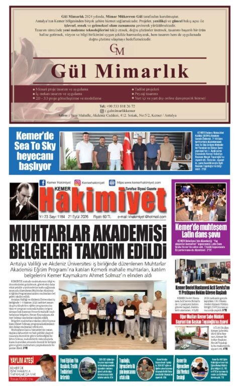 21 EYLÜL 2026 KEMER HAKİMİYET GAZETESİ